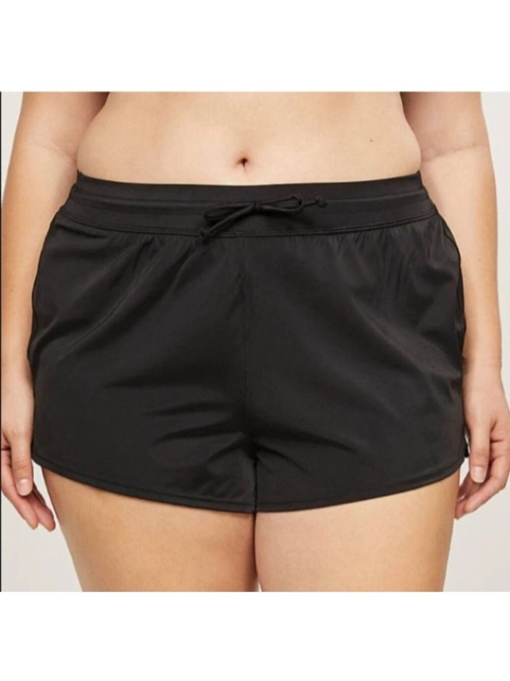 Cacique Swim 28 Black Swim Shorts Bathing Suit Beachwear Drawstring Stretchy